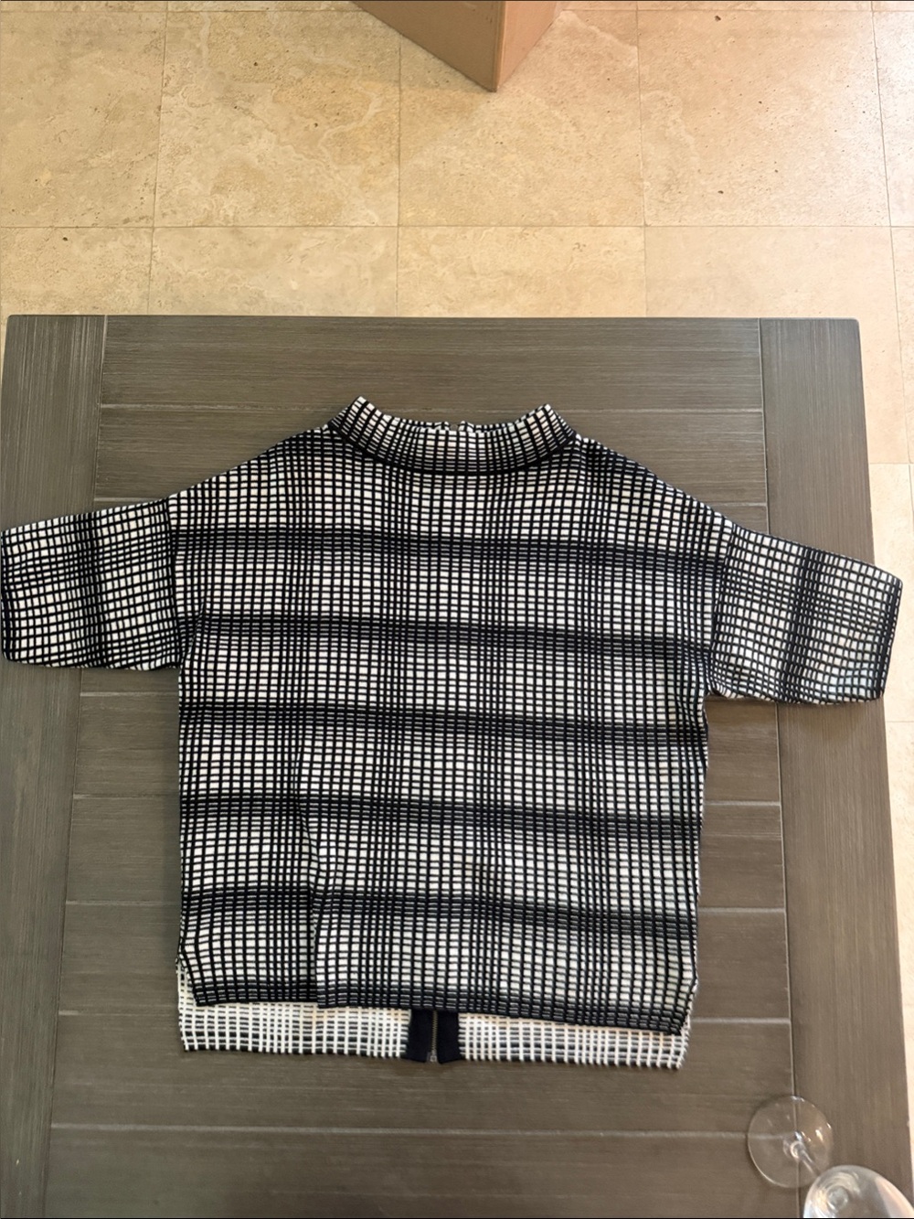 French Connection Black and White Grid Crewneck Sweater